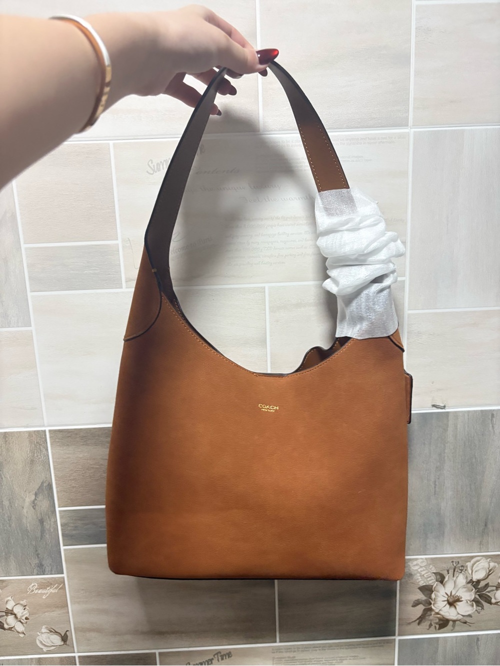 Coach Brown Leather Shoulder Bag with Gold Logo